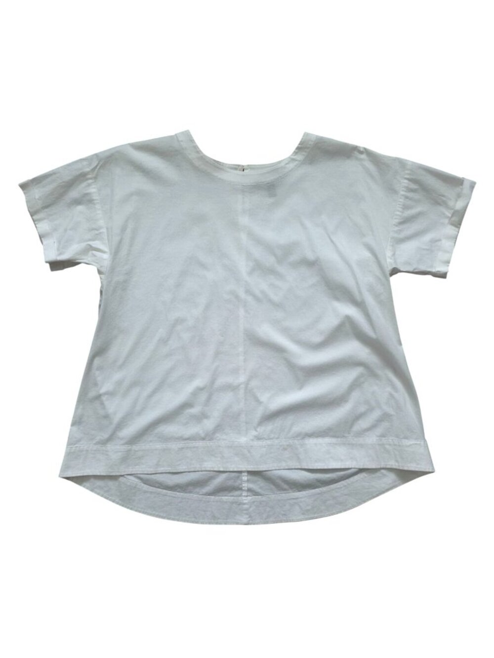 Eileen Fisher Petite White Organic Cotton High-Low Short Sleeve Top Sz PM